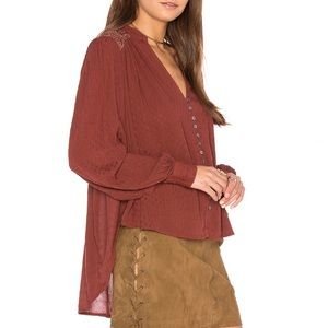Free People Blouse, Canyon Rose Button Down, Hi Low, size XS, Oversized